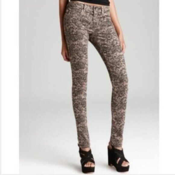 Joe's Jeans Womens Chantilly Mid Rise Lace Print Skinny Jean 26 Blush - Picture 1 of 11